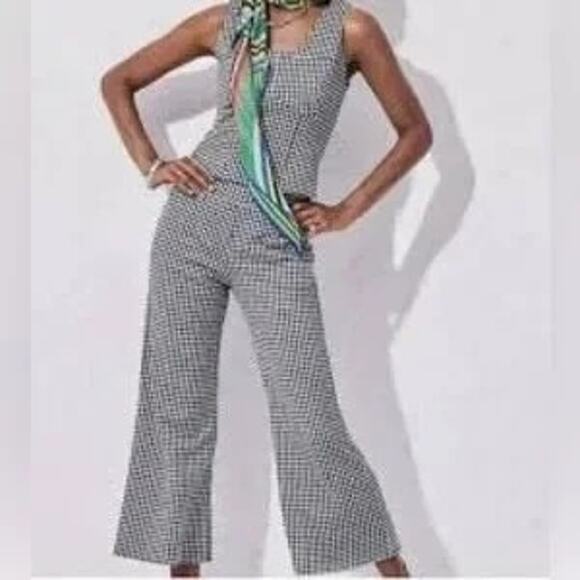 Cabi Bombshell Black White Gingham Set Cropped Wide Leg & Tank - Picture 1 of 7